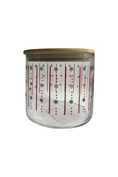 Rapsodi Patterned Bamboo Glass Jar with Lid 535 Cc