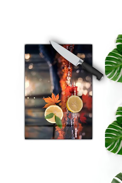 kutuTR Tempered Glass Cutting Board with Autumn Leaves View Uv Printing in 30X40 cm Size - Bckt013