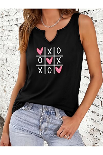 mercoledi تي شيرت نسائي Mix مطبوع بفتحة رقبة على شكل V بدون أكمام وقصة عادية ...