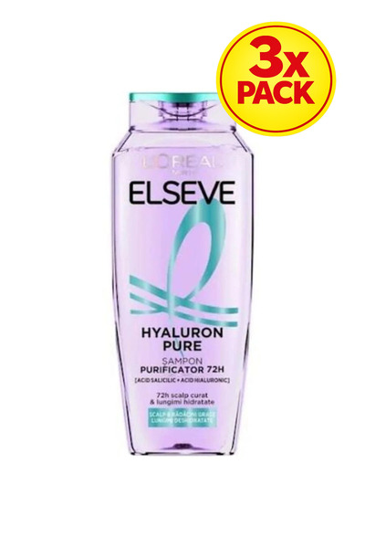 L'Oreal Paris 3x PACK Elseve Hyaluron Pure Purifying Shampoo 400ml