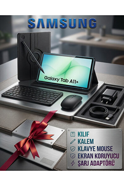 Samsung Galaxy Tab A11+ 11'' Klavye Mouse+Kılıf+Kalem+Ekran Koruyucu+Şarj Ada...