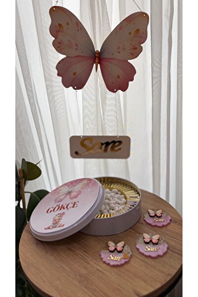 Gökçem hediyelik Led ışıklı kelebek bebek odası kapı süsü. İsim levhalı
