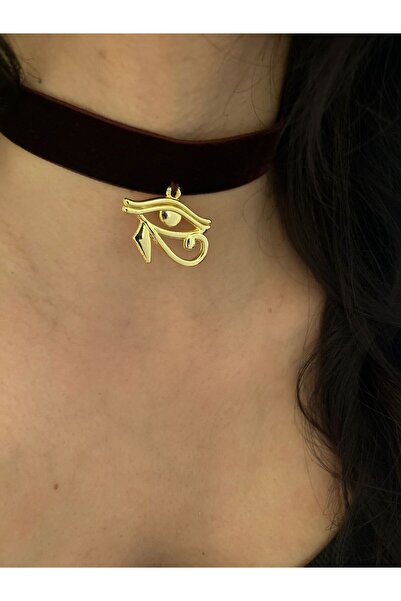 Vintage Takıhane Ra'nın Gözü Altın Renk Otantik Gotik Kahverengi Choker Kolye...