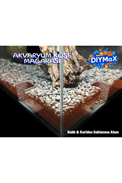 DIYMaX Akvaryum Köşe Mağarası Dekoru – Balık & Karides Saklanma Alanı, Aquasc...