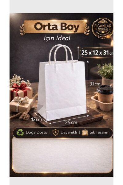 figanlar ambalaj White Paper Bag Medium Size 25X12X31 cm Strappy Cardboard Bo...