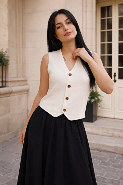 DUSOHOME Ecru V-Neck Knitted Vest