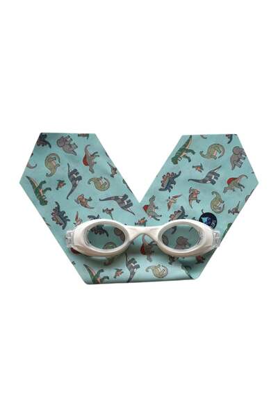 PETIT-ATELlER Kids Plops Swim Goggles Clear Lens White Frame Dinosaur Print F...