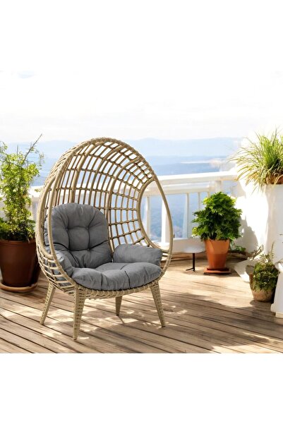 ReHome Egg Chair Tekli Rattan Bahçe Koluğu |Rehome Minderli Oval Lounge