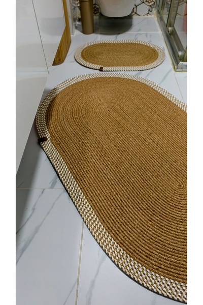 Halise Home Jüt Hasır Büyük boy 2'li Banyo Paspas Takımı ,70x120 / 40x60 Banyo Takımı , Klozet takımı