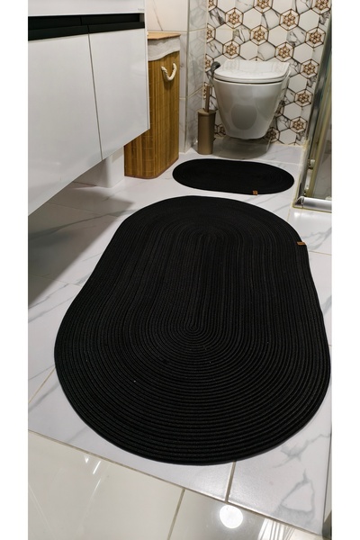 Halise Home Jute Straw Large Size 2-Piece Bath Mat Set, 70X120 / 40X60 Bathroom Set, Toilet Seat Set