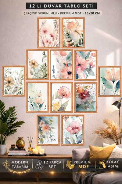 UNT Pastel Flower Themed 12-Piece Mdf Wall Painting Set – Modern Decorative F...