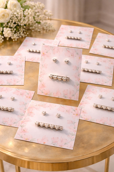 pearlcollections Kişiye Özel Kalp incili toka ve küpe set kına doğum günü hed...