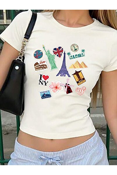 OVER HEAD Women's Aloha Printed Bayb Tee Cropped