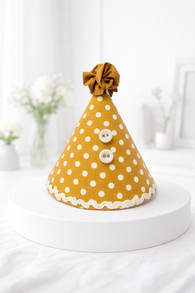 Minia Mustard Polka Dot Pack Handmade Birthday Hat – Baby & Kids Party Hat, S...