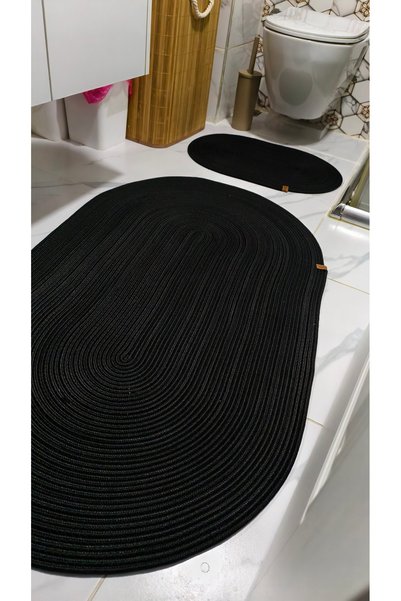 Halise Home Jute Straw Large Size 2-Piece Bath Mat Set, 70X120 / 40X60 Bathroom Set, Toilet Seat Set