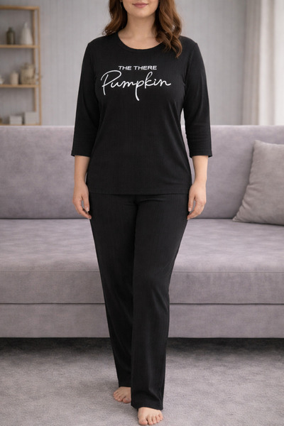 sleeproom Plus Size Ribbed Fabric Pajama Set Daily Comfortable Home Combination