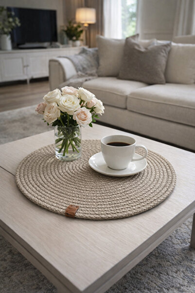 Naspar Beige Color 2 Pieces 32cm Jute Supla / Placemat / Sewn