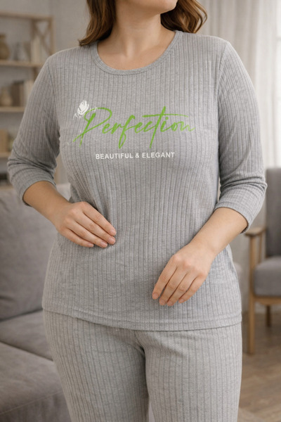 sleeproom Plus Size Ribbed Fabric Pajama Set Daily Comfortable Home Combination