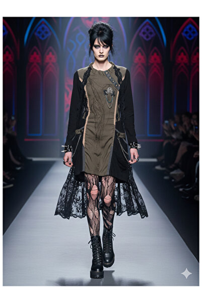 Namaste Vintage Khaki Smoked Color Short Gothic Dress