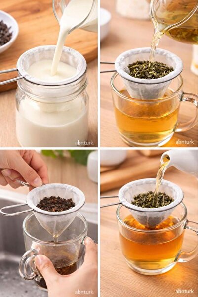 abnturk Çok Amaçlı Çay ve Süt Filtresi Metal Tutma Saplı 8 cm Tül Süzgeç