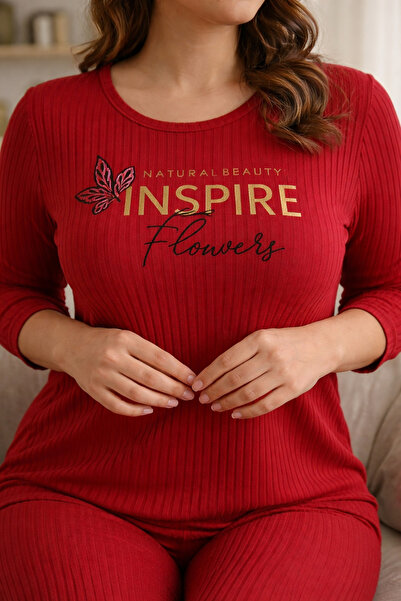 sleeproom Plus Size Ribbed Fabric Pajama Set Daily Comfortable Home Combination