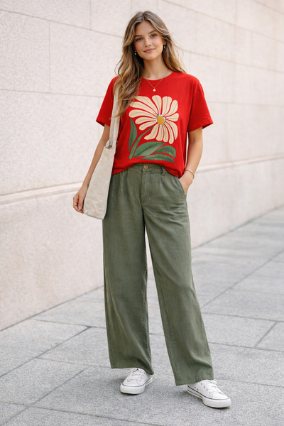 ArtYus Tricou Big Flower cu imprimeu Unisex supradimensionat – Design floral ...