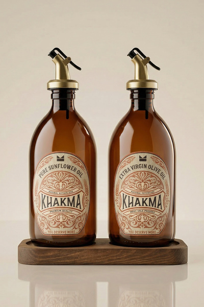 KHAKMA Ahşap Stantlı 2’li 500 ml Amber Cam Yağdanlık Seti | Damlatmaz Akıllı ...