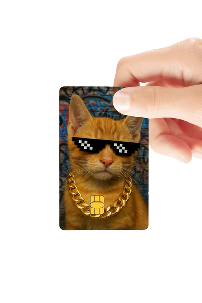Huggy Craft Gözlüklü Komik Kedi Temalı Parlak Kredi/Banka Kart Kaplama Sticker
