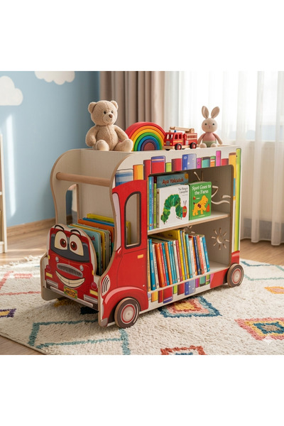 Ankebut Montessori Dekoratif Çocuk Odası Kitaplığı ve Tekerlekli Oyuncak Kutu...