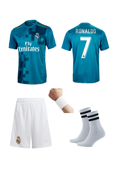 nesne giyim Ronaldo Real madri'd 2018 Sezon Turkuaz Futbol Çocuk forması 4'Lü...