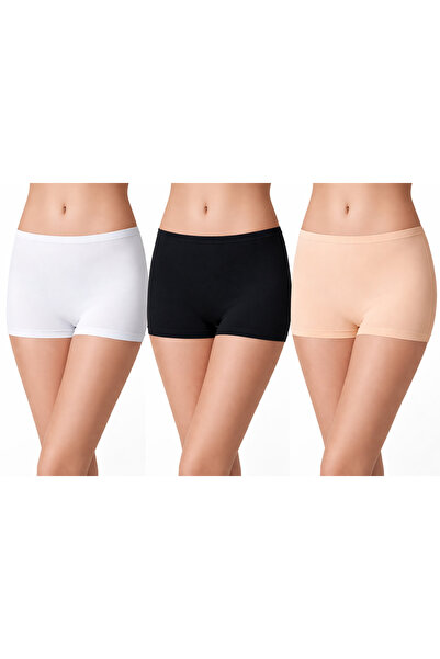 Dagi Kadın Pamuklu Boxer Külot – Beyaz Siyah Ten Rengi – Günlük Rahat İç Çama...