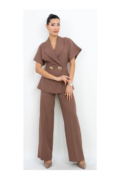 Dorne Moda Düğme Detaylı Geniş Paça Takım - Düğün - Mezuniyet - Ofis Şıklığı