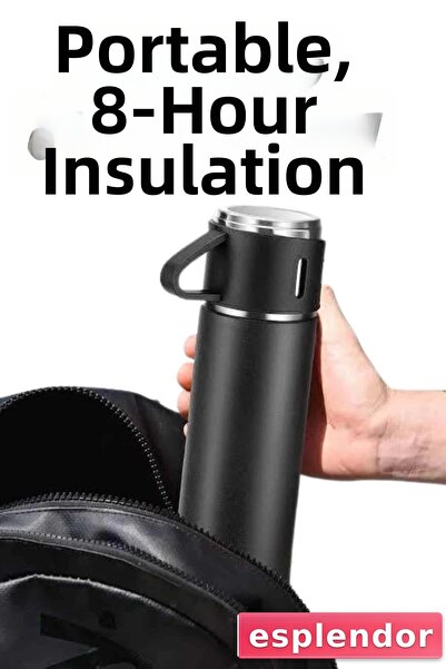 esplendor Thermos set 3-piece cup set heat resistant black stainless steel va...