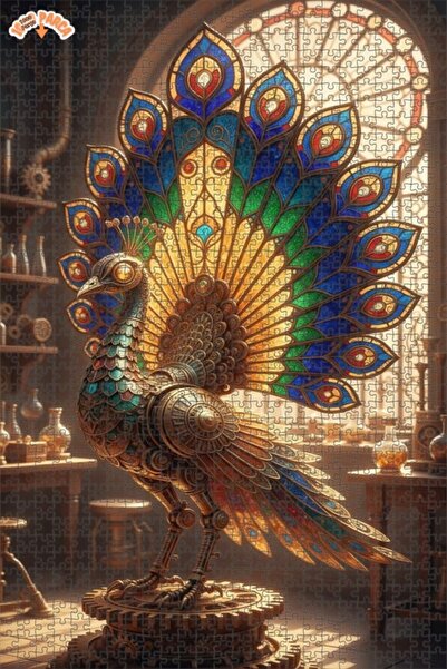 Esranın Dünyası Fascinating Mechanical Peacock Stained Glass Look Wooden Puzz...