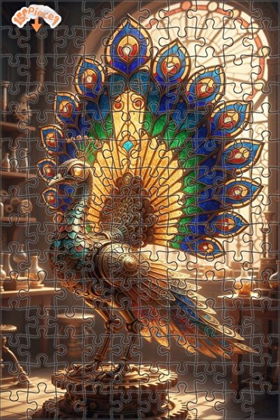 Esranın Dünyası Fascinating Mechanical Peacock Stained Glass Look Wooden Puzz...