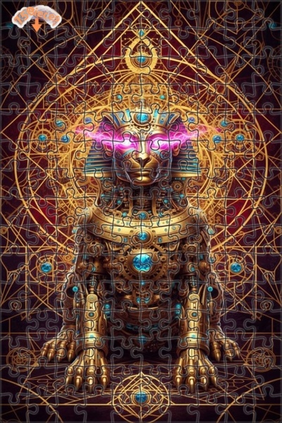 Esranın Dünyası Mechanical Pharaoh Sphinx Art Print Wooden Puzzle Double-Laye...