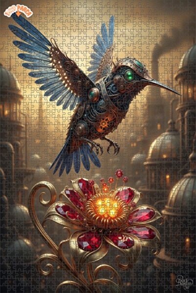Esranın Dünyası Steam Powered Mechanical Hummingbird Red Gem Flower Double-La...