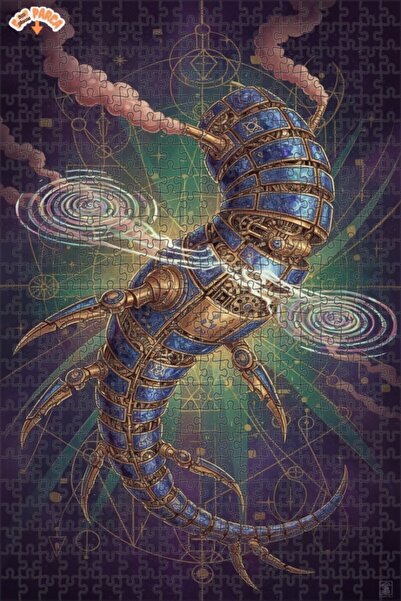 Esranın Dünyası Steampunk a Crepe Mechanical Robot Watercolor Look Wooden Puz...