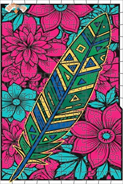 Esranın Dünyası Colorful Feather Patterned Line Art Double-Layer Framed Woode...