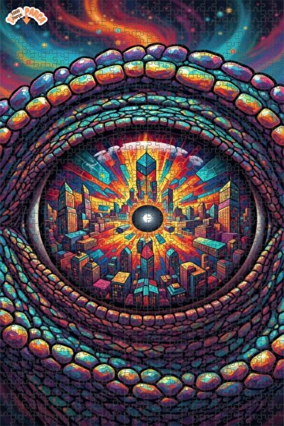 Esranın Dünyası Cosmic Eye City Oil Painting Double-Layer Framed Wooden Puzzl...