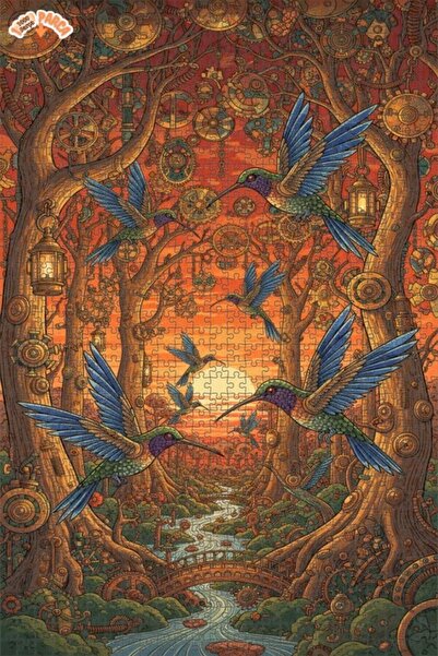 Esranın Dünyası Mechanical Forest Hummingbirds Oil Painting Lookalike Double-...