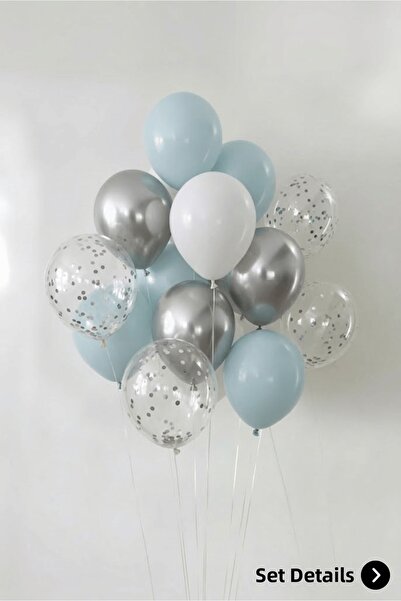 Bunloon 16 Piece Blue White Chrome Silver Transparent Balloon Set Frozen Birt...