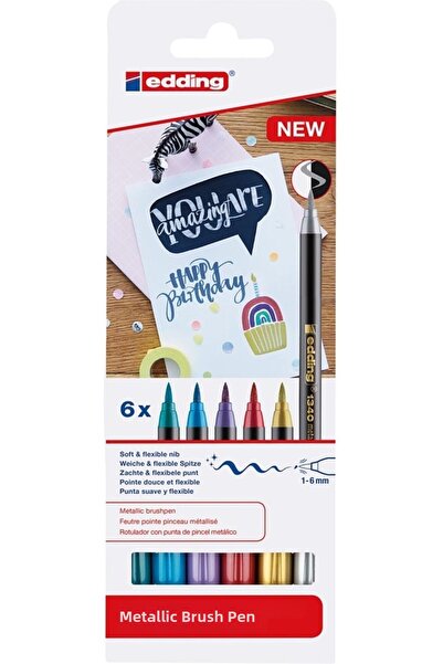 Edding قلم ذو طرف فرشاة مكون من 6 قطع