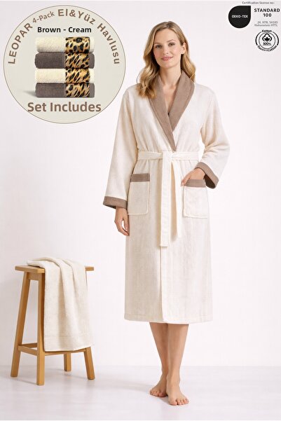 Ellaline Set de halate de baie contrastante pentru femei, 2 piese, 100% certi...