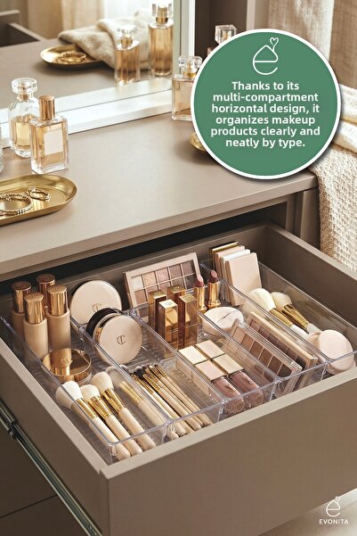 EVONİTA 6-Piece Drawer Organizer Set Transparent Makeup and Kitchen Drawer Or...