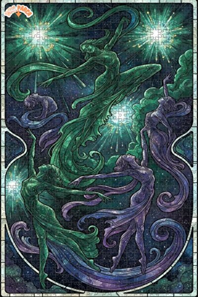 Esranın Dünyası Art Nouveau Cosmic Dancers Watercolor Look Double-Layer Frame...