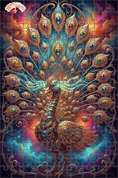 Esranın Dünyası Majestic Space Peacock Oil Painting Lookalike Double-Layer Fr...