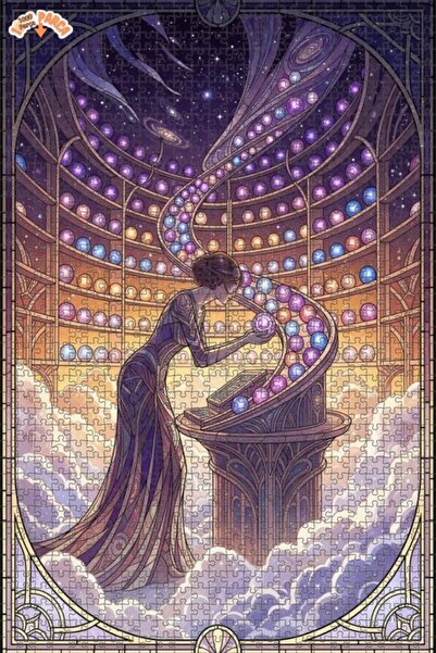 Esranın Dünyası Mysterious Woman and Galaxies Art Print Double-Layer Framed W...