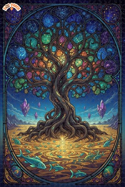 Esranın Dünyası Mysterious Tree Life Art Looking Wood Puzzle with Double-Laye...