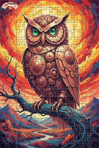 Esranın Dünyası Steam Mechanical Owl Oil Painting Look Double Layer Framed Wo...
